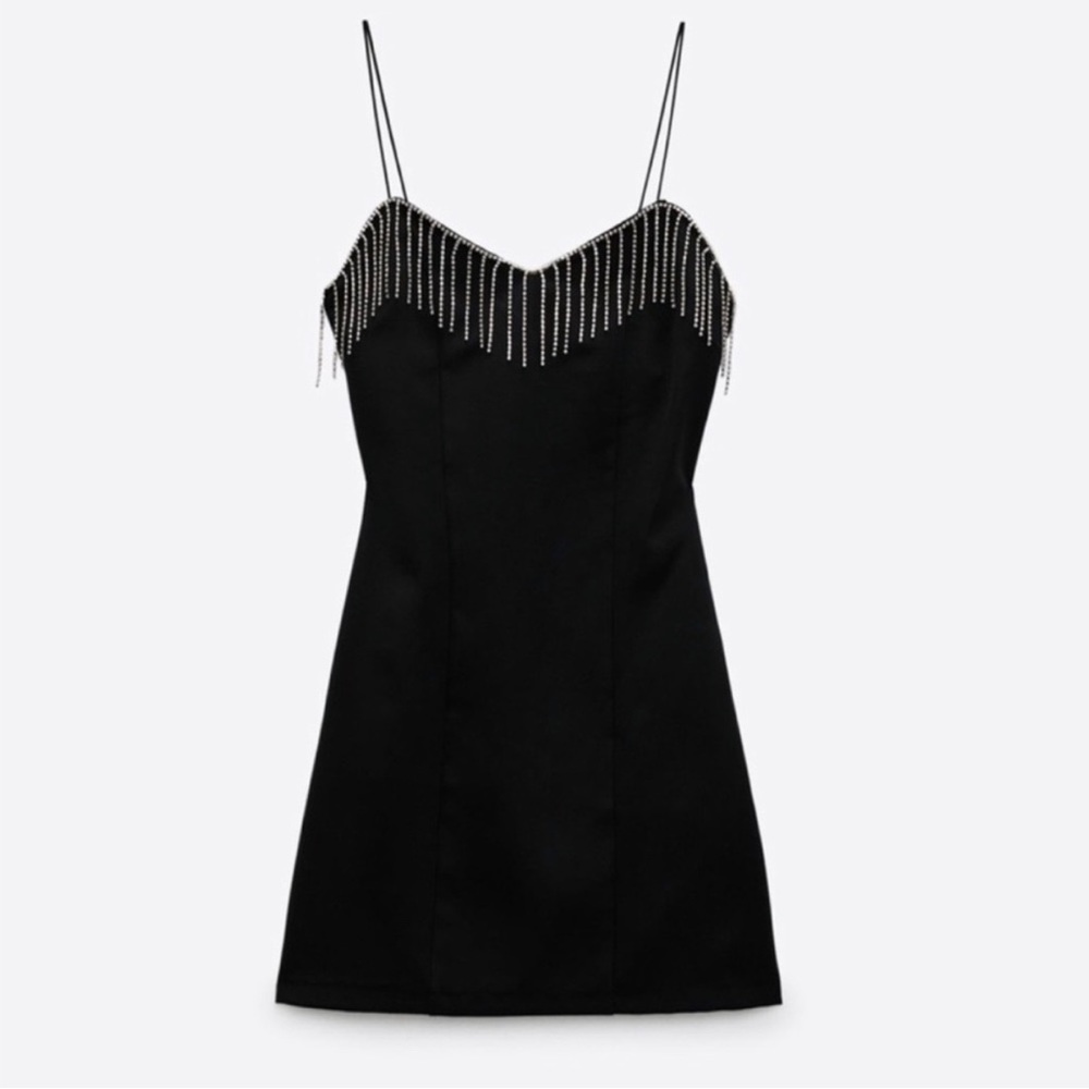 ZARA Women's Black Rhinestone Fringe Mini Dress
0387/189 Size XL NWOT